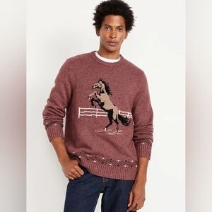Mauve Horse Intarsia Crewneck Sweater